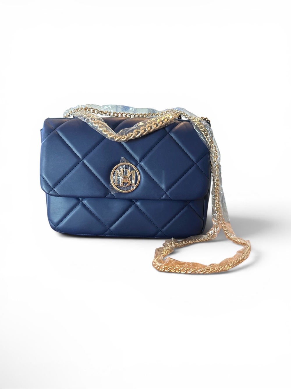 Badgley Mischka Navy Quilted Letter Lock Crossbody Bag
